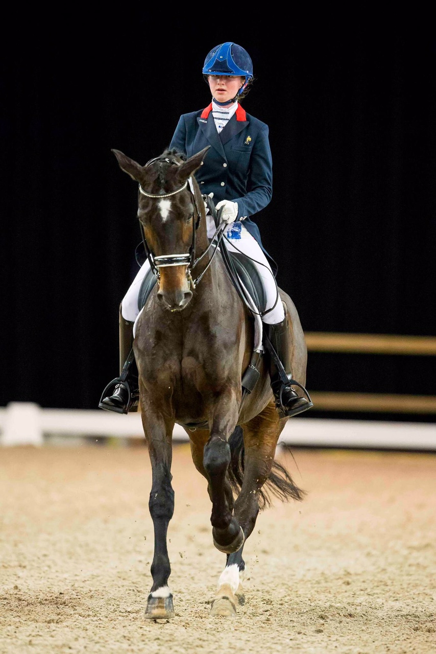 Cavalière sur un carré de dressage avec casque Antarès
